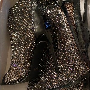 Tall rhinestone knee boots